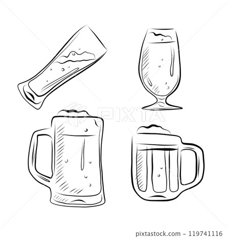 Line drawing. Art line different beer glasses. Vector Line drawing. Art line different beer glasses. Vector 119741116
