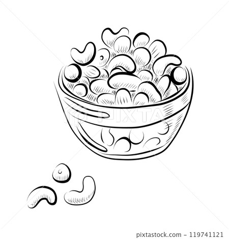 Line drawing. Art line bowl with nuts. Vector minimalistic 119741121