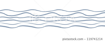 Wave seamless border. Illustration of pattern with sea or marine on isolated background. Drawing of backdrop in pastel blue colors. Ornament with curve lines for nautical design. Striped border Wave seamless border. Illustration of pattern with sea or marine on isolated background. Drawing of backdrop in pastel blue colors. Ornament with curve lines for nautical design. Striped border 119741214