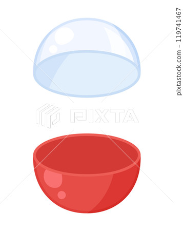Illustration of a capsule toy capsule being opened from the front_empty 119741467