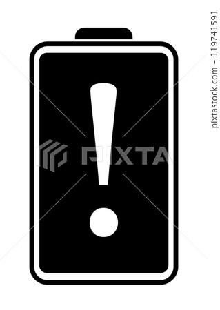 Battery charging vector icon. Charge level indicator. Black and white illustration. Low charge warning Battery charging vector icon. Charge level indicator. Black and white illustration. Low charge warning 119741591