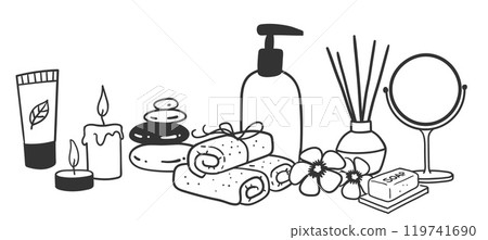 illustration of spa still life accessories 119741690