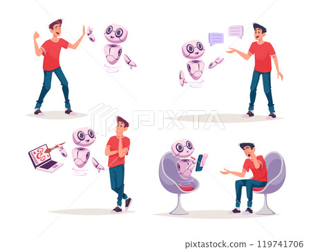Ai chatbot. People conversation with smart computer ai system chatbot exact vector concept pictures in cartoon style 119741706
