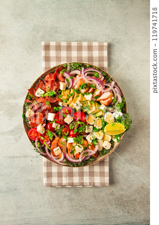 Cobb salad, keto food, top view, no people, close-up, 119741718