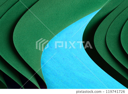 Paper texture background. Layers, natural landscape of a blue river stream. Chic, modern design with 119741726