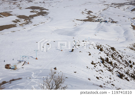 Natural landscape, mountain slope. Toguz Bulak ski resort in Kyrgyzstan. 119741810
