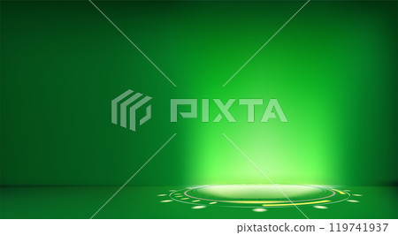 Futuristic green neon glowing portal. 3d style vector banner with copy space Futuristic green neon glowing portal. 3d style vector banner with copy space 119741937