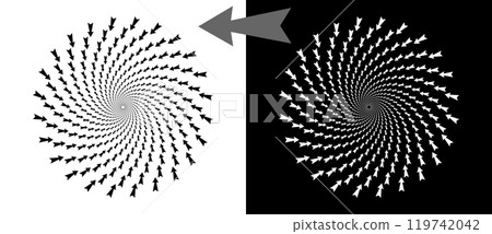 Abstract background with arrows in circle. Art design spiral as logo or icon. A black figure on a white background and an equally white figure on the black side. 119742042