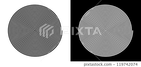 Abstract background with lines in circle. Art design spiral as logo or icon. A black figure on a white background and an equally white figure on the black side. 119742074