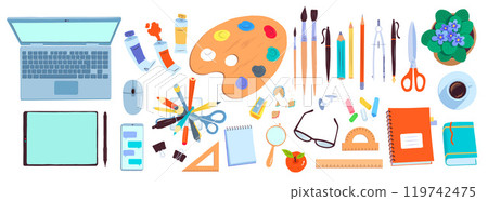 Digital artists workplace with laptop 119742475