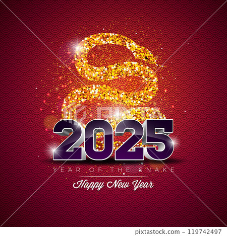 Happy Chinese New Year 2025 Banner with Glittered Snake Zodiac Sign and Falling Confetti on Shiny Background. Lunar New Year Traditional Design with Chinese Language Snake Symbol for Flyer, Greeting Happy Chinese New Year 2025 Banner with Glittered Snake Zodiac Sign and Falling Confetti on Shiny Background. Lunar New Year Traditional Design with Chinese Language Snake Symbol for Flyer, Greeting 119742497