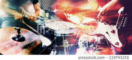 Playing drum and concert concept.Live music background 119743258