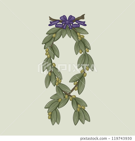 Olive tree branch and fruit, green leaves 119743930