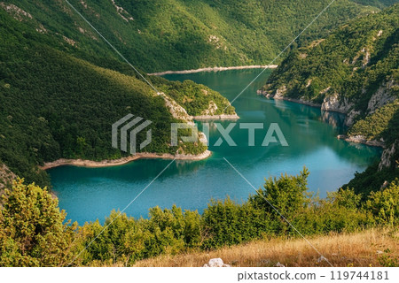 Piva Lake in Gorge of Piva River Canyon 119744181