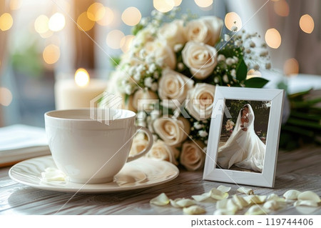 Elegant wedding photo beside morning tea 119744406