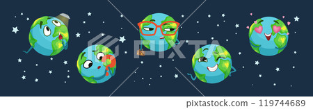 Funny Planet Character Showing Different Emotion Vector Set 119744689