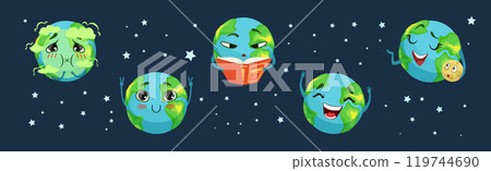 Funny Planet Character Showing Different Emotion Vector Set 119744690