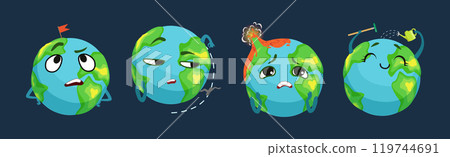 Funny Planet Character Showing Different Emotion Vector Set 119744691