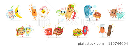 Funny Food Friends Together Enjoy and Have Fun Vector Set Funny Food Friends Together Enjoy and Have Fun Vector Set 119744694