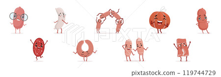 Humanized Meat Product Character with Face and Arms Vector Set 119744729