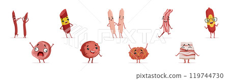 Humanized Meat Product Character with Face and Arms Vector Set 119744730