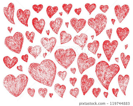 Hand drawn Valentines heart with chalk, crayon, lipstick grunge texture. Vector stoke illustration isolated on white background for decoration template greeting card, invitation, banner, menu. EPS10 119744883
