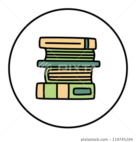 Doodle pile of books icon. Hand drawn book, journal or notebook symbol Doodle pile of books icon. Hand drawn book, journal or notebook symbol 119745284