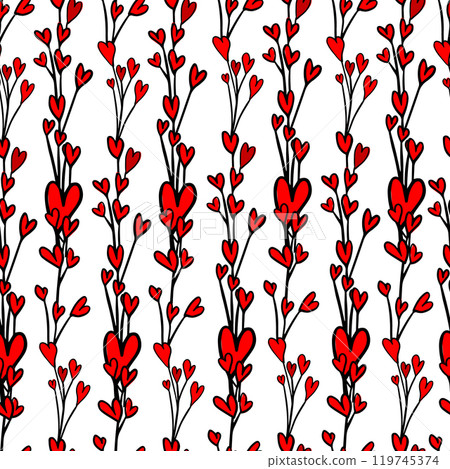 Seamless heart background. Happy Valentine's Day. hand drawn. Not AI, Vector illustration 119745374