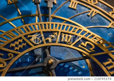 Old astronomical clock detail Old astronomical clock detail 119745379