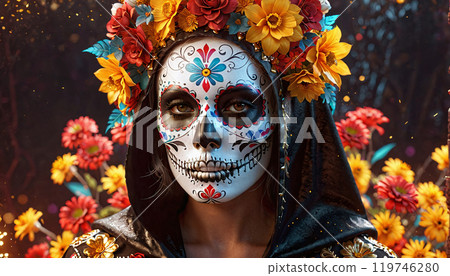 Woman in a scary costume on the day of the dead or dia de los muertos, which is celebrated in mexico in november 119746280