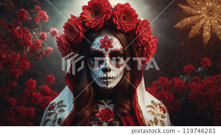 Woman in a scary costume on the day of the dead or dia de los muertos, which is celebrated in mexico in november 119746281