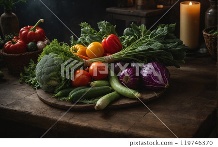A colorful assortment of different types of vegetables that contain important nutrients and are important for maintaining physical and mental health 119746370