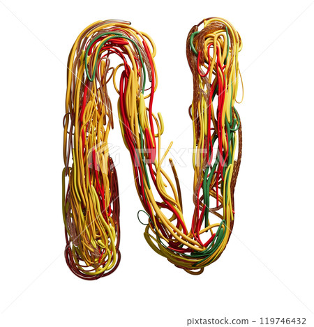 Vibrant Chaos: A Colorful Tangle of Wires Shaped Like an n Vibrant Chaos: A Colorful Tangle of Wires Shaped Like an n 119746432