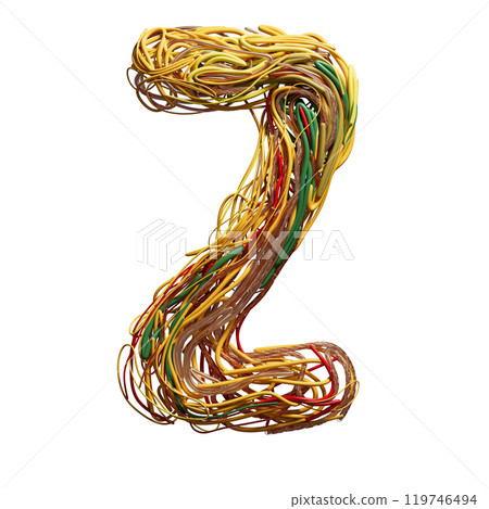 Vibrant Chaos: A Colorful Tangle of Wires Shaped Like an z 119746494