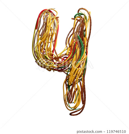 Vibrant Intertwined Wires Forming the Number 4 119746510