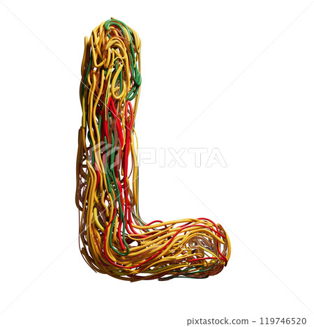 Vibrant Chaos: A Colorful Tangle of Wires Shaped Like an l 119746520