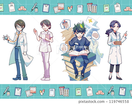 Character set of welfare and medical workers - People and full-body illustration material - With background 119746558