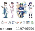 Character set of welfare and medical workers - People and full-body illustration material - Includes medicine material 119746559