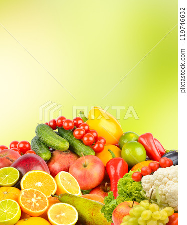 Beautiful collection of fruits, berries and vegetables isolated on white Beautiful collection of fruits, berries and vegetables isolated on white 119746632