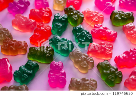 Colorful gummy candies, jelly bears sweets 119746650