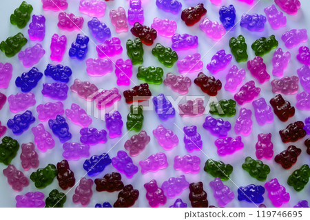 Colorful gummy candies, jelly bears sweets 119746695