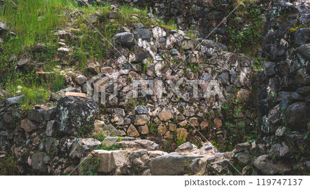 Ancient fortress stone walls in country of Georgia history ruins Ancient fortress stone walls in country of Georgia history ruins 119747137