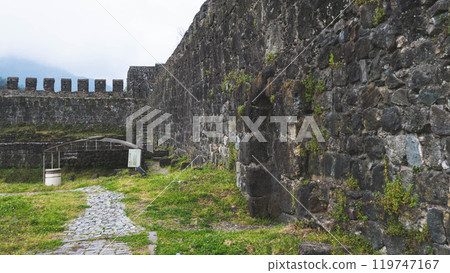 Ancient fortress stone walls in country of Georgia history ruins Ancient fortress stone walls in country of Georgia history ruins 119747167