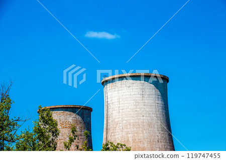 Coal-fired power plant in Bojnice, Slovakia. Produces 1.2 TWh of electricity. Works on brown coal. Energy crisis. 119747455