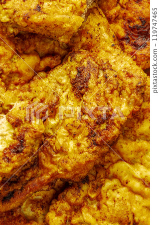 Fried beef chops close-up. Chopped beef meat in batter. 119747465