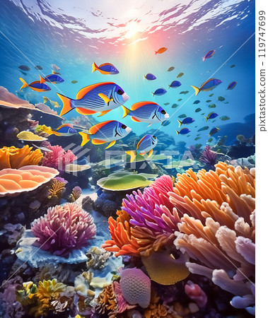 色彩繽紛的珊瑚礁魚的插圖 119747699