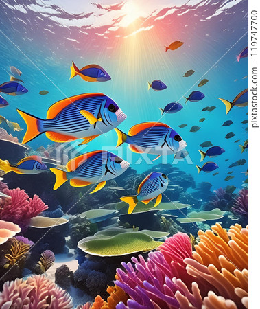 色彩繽紛的珊瑚礁魚的插圖 119747700