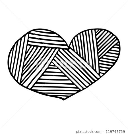 Abstract Doodle Love Icon. Black Lines, Geometric Cross-Hatched Heart Shape. Hand-Drawn Style. Abstract Doodle Love Icon. Black Lines, Geometric Cross-Hatched Heart Shape. Hand-Drawn Style. 119747739