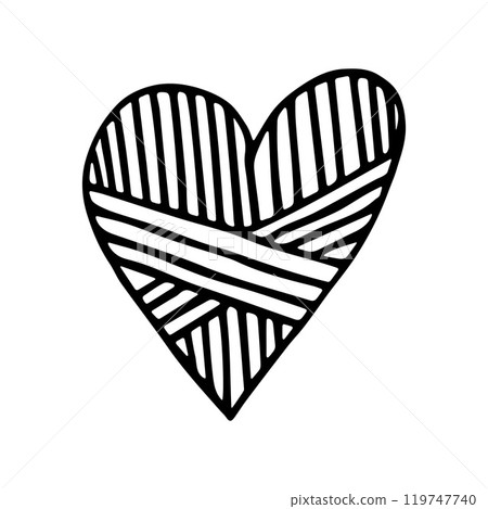 Abstract Doodle Love Icon. Black Contour Shape, Hand-Drawn Style. Geometric Heart Decorated with Hatched Lines. Abstract Doodle Love Icon. Black Contour Shape, Hand-Drawn Style. Geometric Heart Decorated with Hatched Lines. 119747740