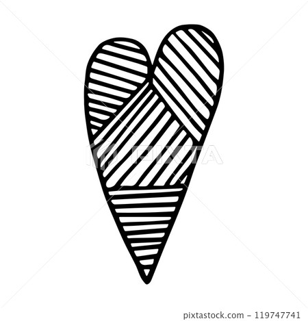 Thin Geometric Heart Icon with Hatched Lines Ornament. Hand-Drawn Abstract Doodle Love Icon. Black Outline Isolated Element. Thin Geometric Heart Icon with Hatched Lines Ornament. Hand-Drawn Abstract Doodle Love Icon. Black Outline Isolated Element. 119747741